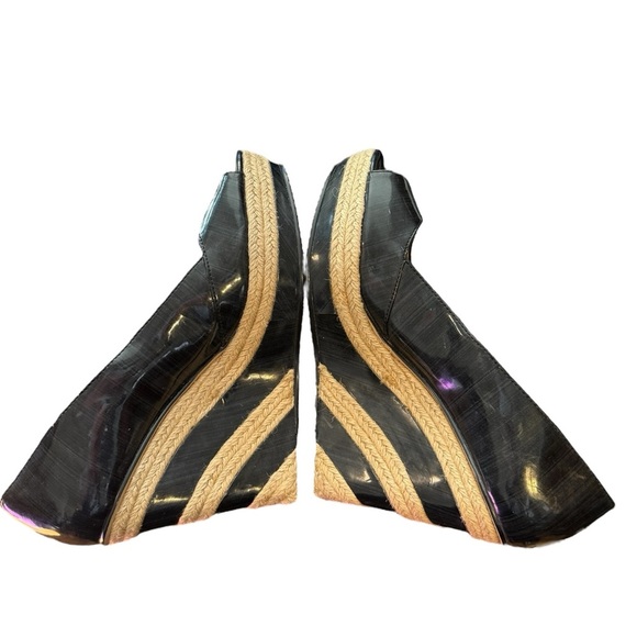 Calvin Klein Navy Patent Leather Heeled Wedge Espadrille Size 8.5 - Picture 4 of 10